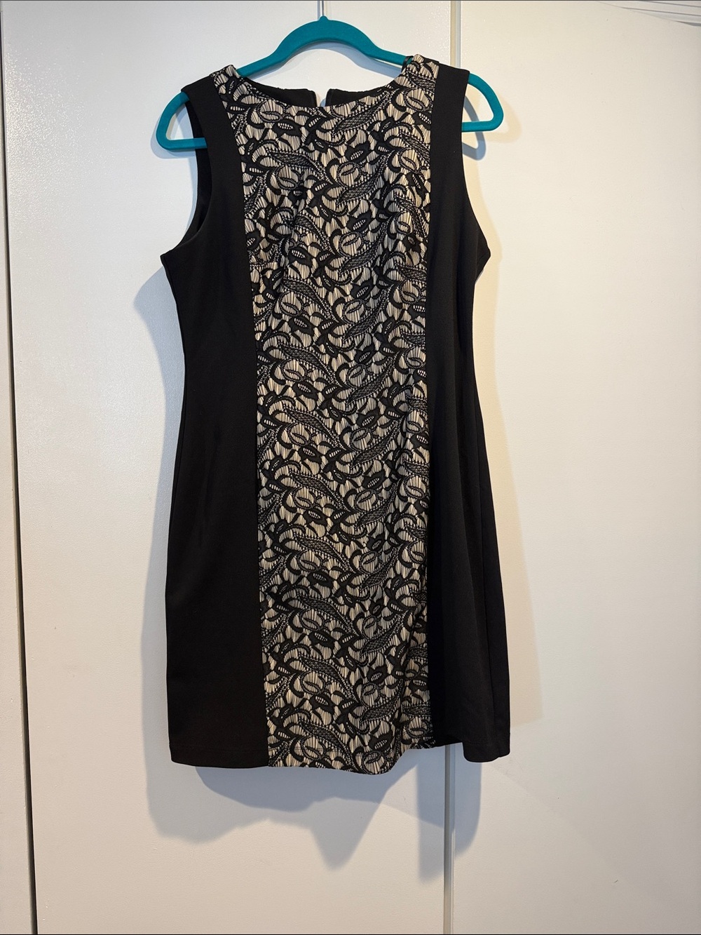 AB Studio Black Dress with Cream Lace-Effect Center Panel